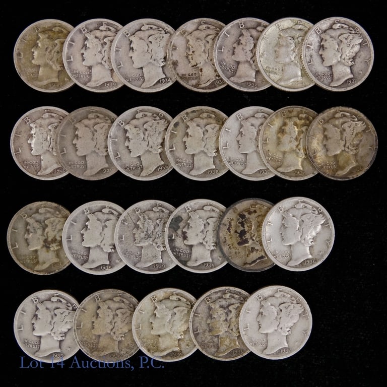 90%-Silver Mercury Dimes in Roll (25 coins) (1 of 4)