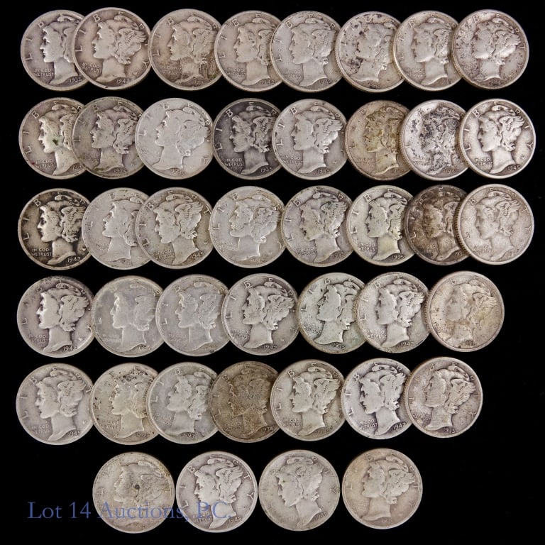 90%-Silver Mercury Dimes ASW = 3.037 Ozt. (42) (1 of 4)