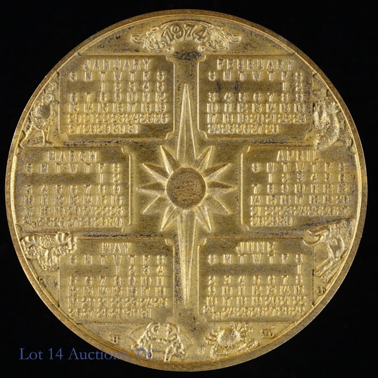 1974 24 KT Gold Silver Calendar Medal (6 Ozt.+) (1 of 3)