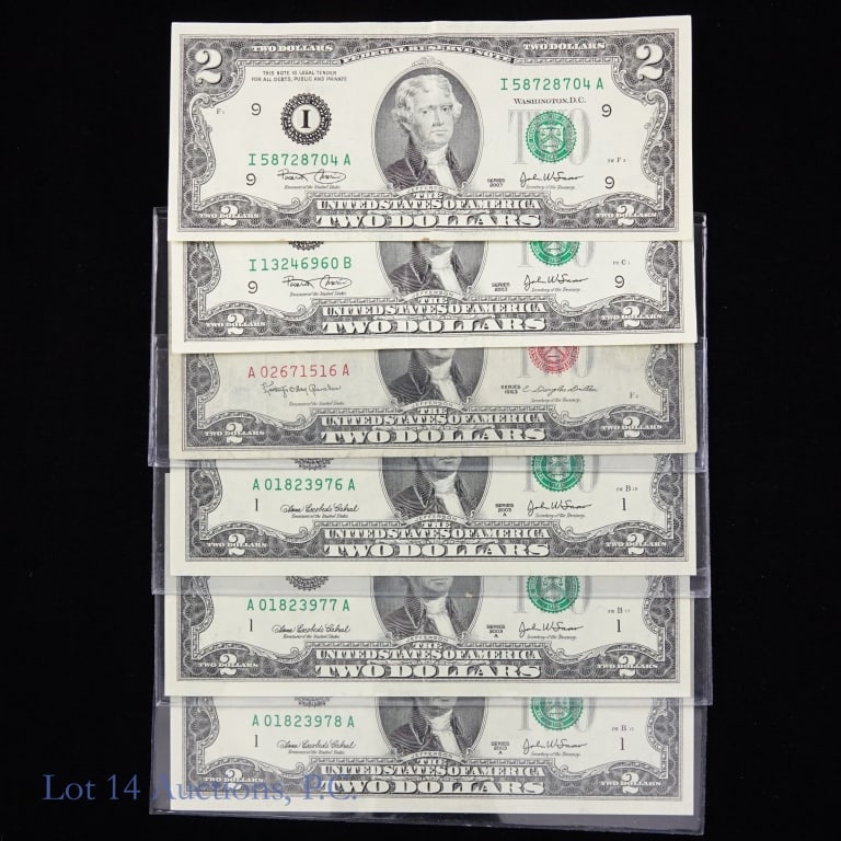 U.S. $2 Federal Reserve & Legal Tender Notes (6) (1 of 5)