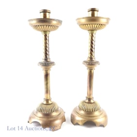 Early 20th c. Brass Memorial Candlesticks