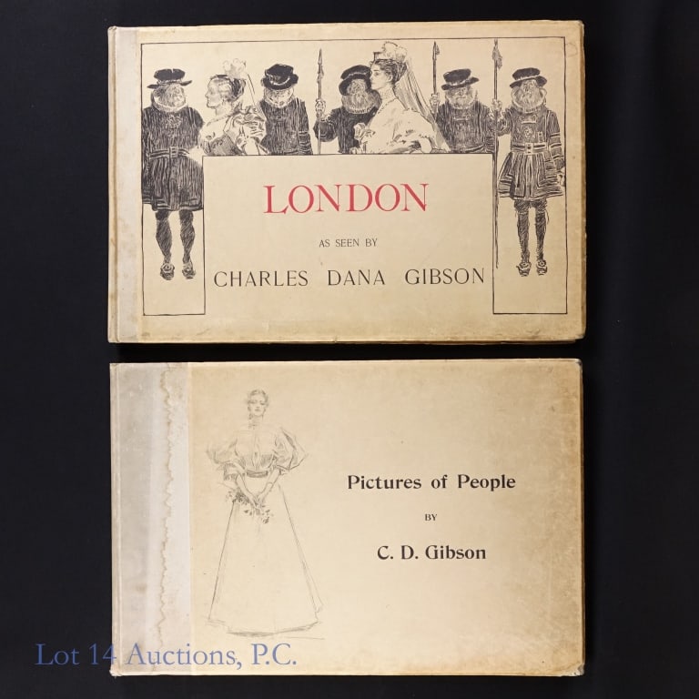 London Pre-1900 Picture Books: Two picture books by Charles Dana Gibson (1867 - 1944) - "Pictures of People" (1896) and "London as Seen by Charles Dana Gibson" (1897). Some staining to the covers. Gilt on pages is still largely pre