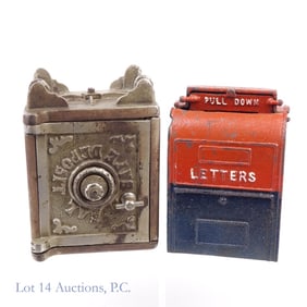 2 Cast Iron Still Banks Mailbox And Safe