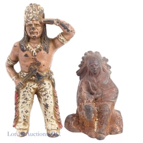 2 Native American Cast Iron Still Banks