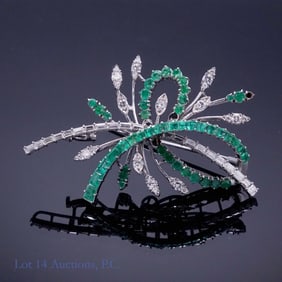 12k W Gold (?) + Diamond & Emerald Pin