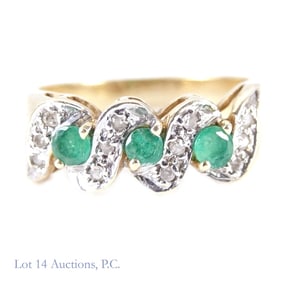 14k Y Gold Diamond Emerald Ring