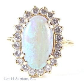14k Y Gold Fire Opal + Diamonds Ring
