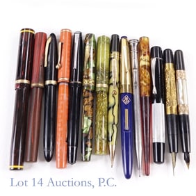 Fountain Pens, Pencils, Cigar Box(14)