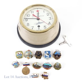 Soviet Submarine Clock & Navy Pins