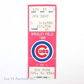 (8/9/88) Cubs Wrigley Field Night Game Ticket