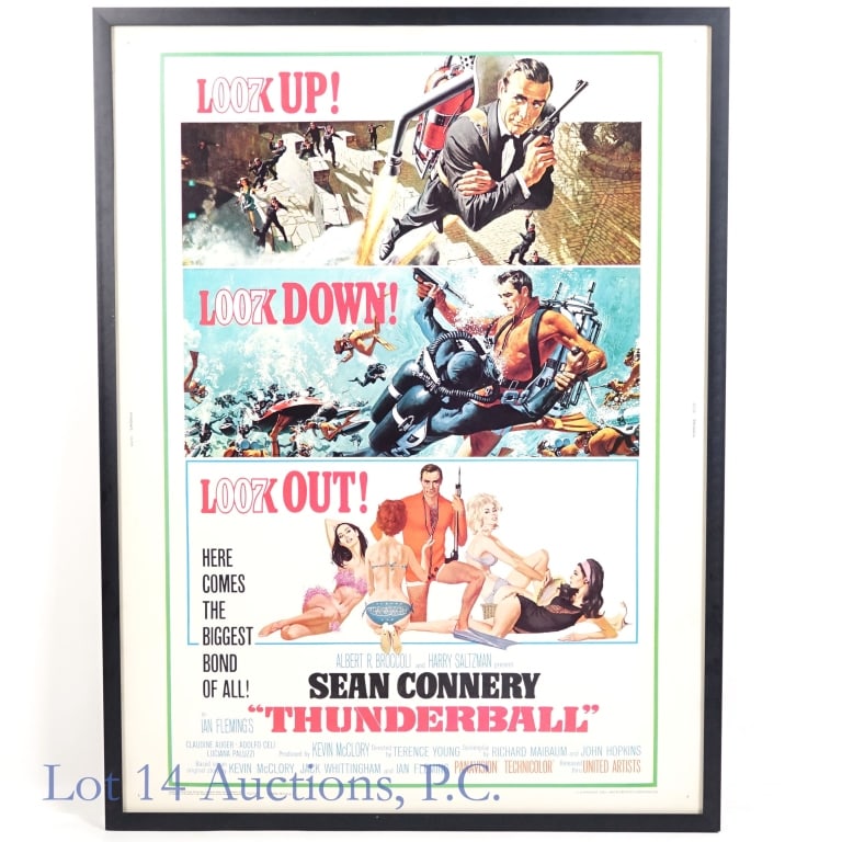 1965 James Bond Thunderball Poster (US - 30x40): 1965 James Bond Thunderball Theatrical Film Release Cinema Movie Poster (NSS - 65/372 - United Artists) (Thirty By Forty - 30x40) (Framed 32x42).