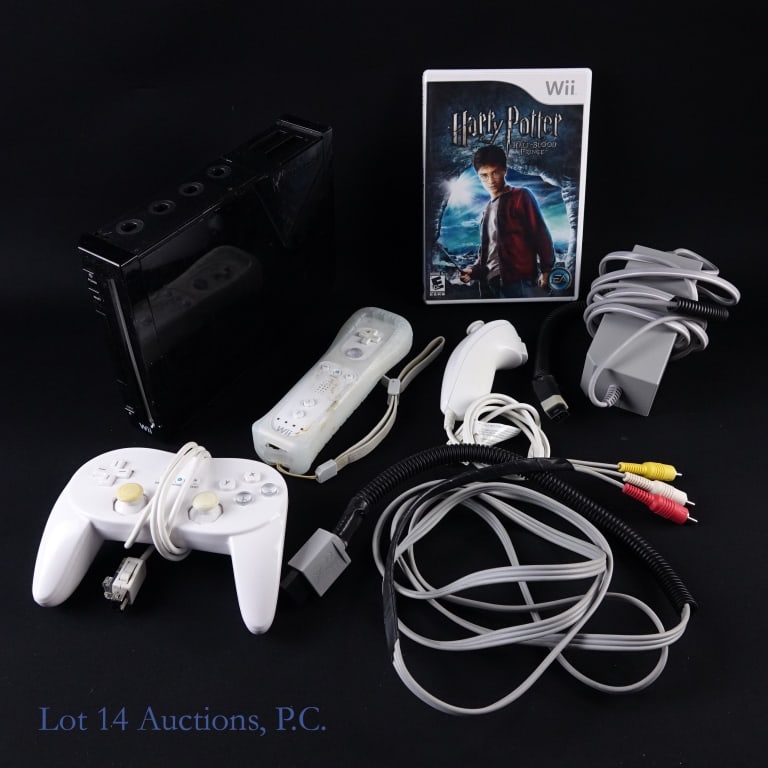 Wii Console, Game, Accessories (3): Wii Console, Game, Accessories (3). Includes Wii Console, Nunchuk, Remote, Controller, Harry Potter and the Half Blood Prince game and more. Not tested in house. Buttons not sticking, dirt and dust ap