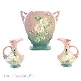 Roseville Pottery Pink White Rose Console Set (3)