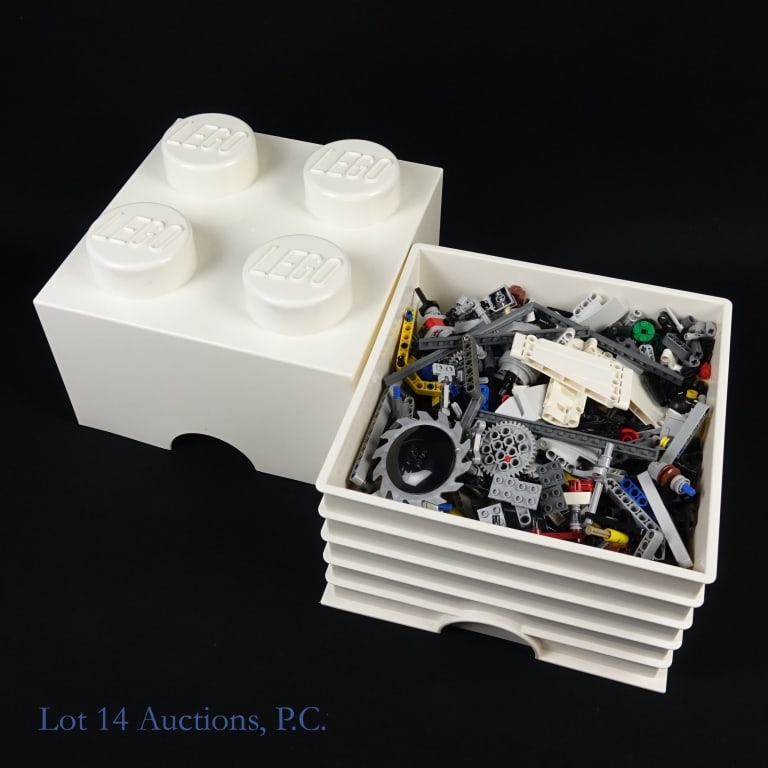 LEGO Technic Pieces (White Copenhagen Case): LEGO technic pieces in white Copenhagen container. Total weight of container and pieces: 4.9 pounds (2.2 kg).