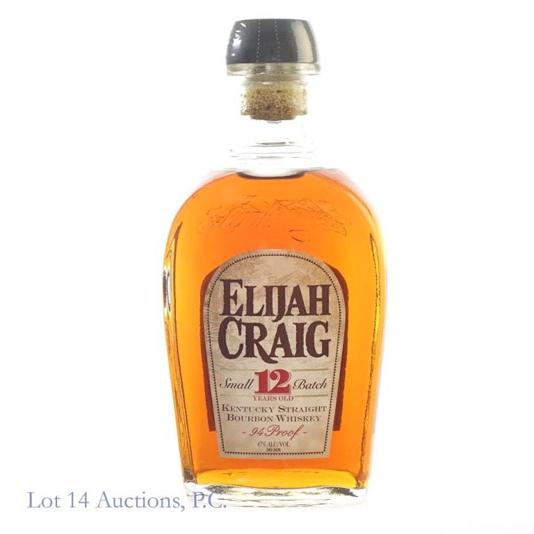 Elijah Craig 12 Year Small Batch Bourbon (Dumpy): Elijah Craig 12 Year Small Batch Bourbon, 94 Proof, 750 ml, Dumpy Bottle. "13" laser code and glass molding.