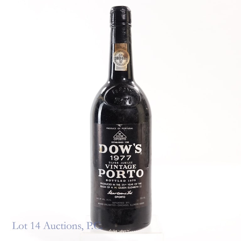 1977 Dow's Silver Jubilee Vintage Porto: 1977 Dow's Silver Jubilee Vintage Porto, 20.6% ABV, 750 ml, Vintage: 1977, Bottled: 1979, commemorating the 25th year of the Reign of H.M. Queen Elizabeth II. All bottles were stored horizontally in o