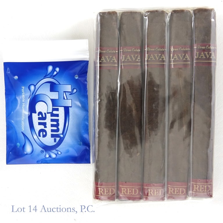 Drew Estate Java Red Robusto Cigars (5 Pack): Drew Estate's Java Red Robusto Cigars, 5.5" x 50, Pack of 5, Wrapper: Maduro, Origin: Nicaragua. Consigner stored these cigars since original purchase in a humidity-controlled humidor, and transported