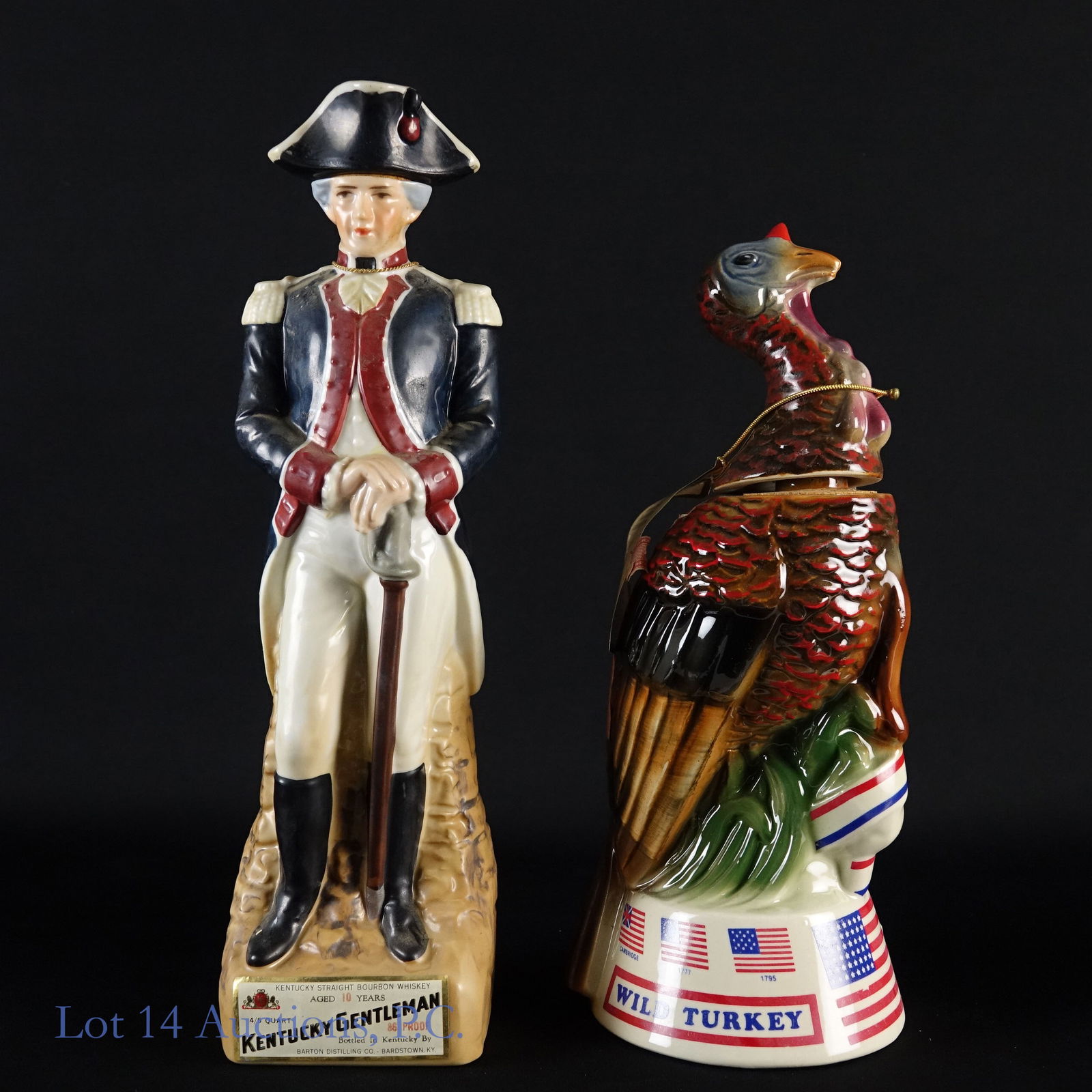 76 Wild Turkey & 69 KY Gent Bbn Decanters**UNSEALED: Two UNSEALED decanters in this lot. 1976 Wild Turkey 9 Year Spirit of ’76 Bourbon Decanter, 101 Proof, 4/5 Quart, Edition 5. Decanter weighs approximately 3 Ib, 1.5 oz (feels low fill).****turkey he