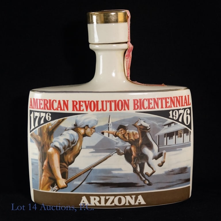 1976 Early Times Bicentennial Bourbon Decanter: 1976 Early Times American Revolution Bicentennial 1776-1976 Limited Edition Bourbon Decanter, Proof: N/A, Bottle Size: N/A, Decanter weighs approximately 3 Ib, 9.6 oz. Tax strip slightly worn but inta