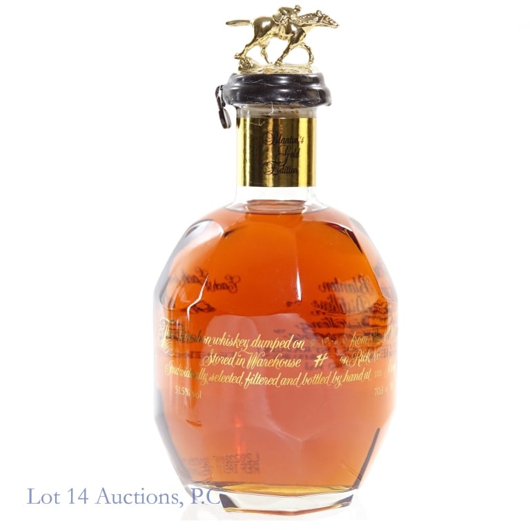 Blanton's Gold Edition Bourbon "N#2": Blanton's Gold Edition Bourbon, 103 Proof, 700 ml, Letter N#2, Dump Date: 08-19-20, Barrel #345, Bottle #107. Parafilm residue on wax seal. Box NOT included.