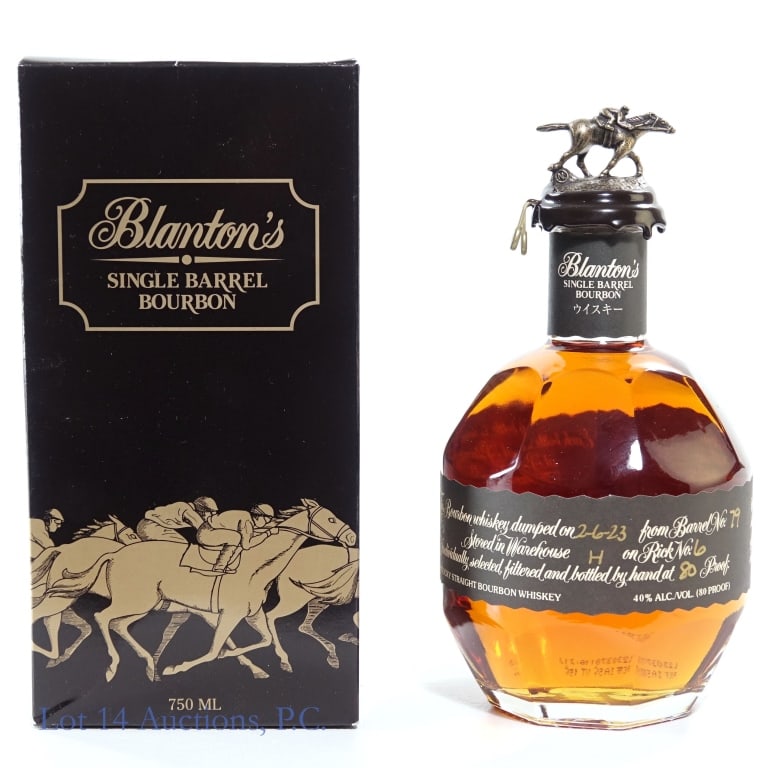 Blanton's Black Label Japanese SB Bourbon "N#2": Blanton's Black Label Japanese Single Barrel Bourbon, 80 Proof, 750 ml, Letter N#2, Dump Date: 02-06-23, Barrel #79, Bottle #239.**Minor vertical crack in wax seal near plastic tab, wax remains intact