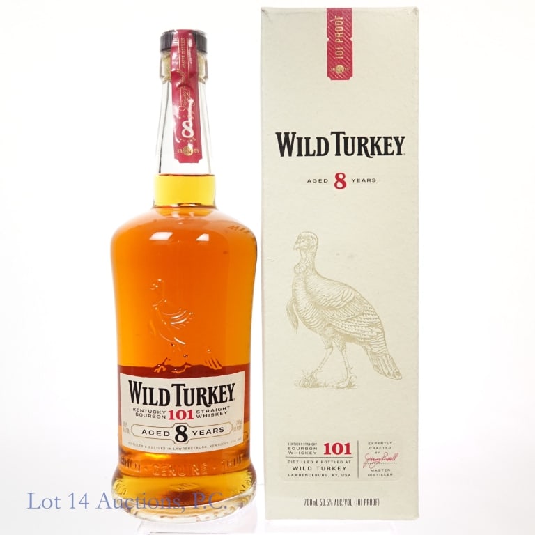 Wild Turkey 8 Year Bourbon (Japanese Export): Wild Turkey 8 Year Bourbon, 101 Proof, 700 ml, Japanese Export bottle. Original box included.