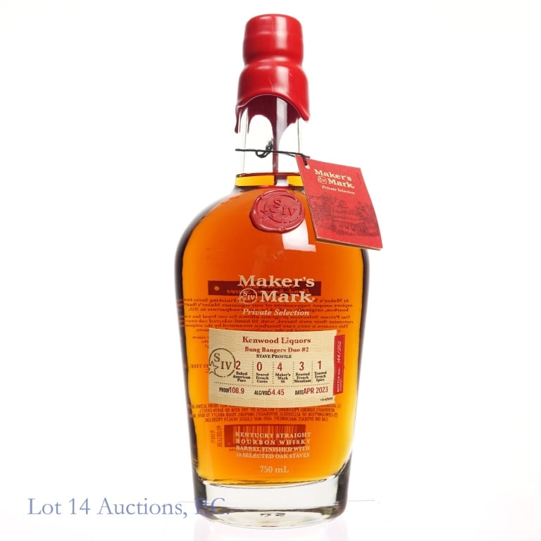 Maker's Mark Bung Bangers Duo #2 Bourbon Pick: Pick Maker's Mark Bung Bangers Duo #2 Bourbon (2023), 108.9 Proof, Kenwood Liquors Private Selection, Stave Profile: Bung Bangers Duo #2, Bottled: April 2023, Bottle #144 of 252 bottles.