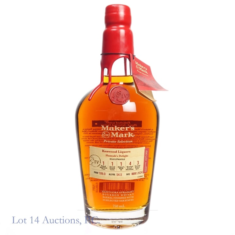 Maker's Mark Hannah's Delight Bourbon Store Pick: Maker's Mark Hannah's Delight Bourbon (2024), 109 Proof, 750 ml, Kenwood Liquors Private Selection, Stave Profile: Hannah's Delight, Bottled: March 2024, Bottle #7 of 252 bottles.