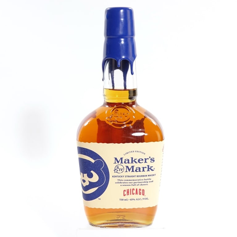 Maker's Mark Chicago Cubs Bourbon (2024): Maker's Mark Chicago Cubs Bourbon (2024), 90 Proof, 750 ml, small surface tear on upper side label.