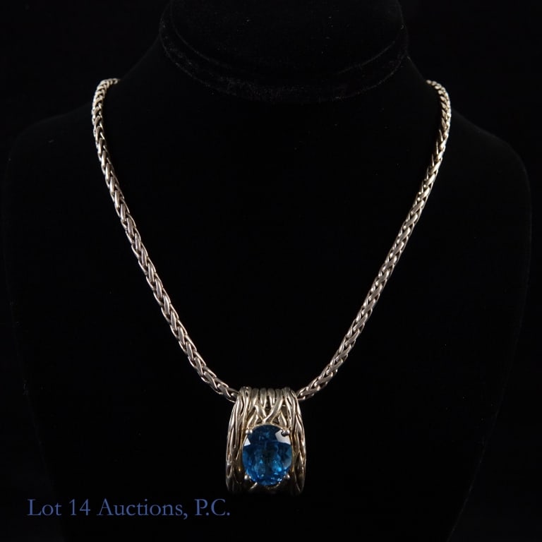 Effy Blue Lagoon, Topaz, Sterling Silver Necklace: Effy Blue Lagoon, Topaz, Sterling Necklace. Marked "BH", "925", and "EFFY". Necklace length is 9 inches. Total weight: 31.7 grams.