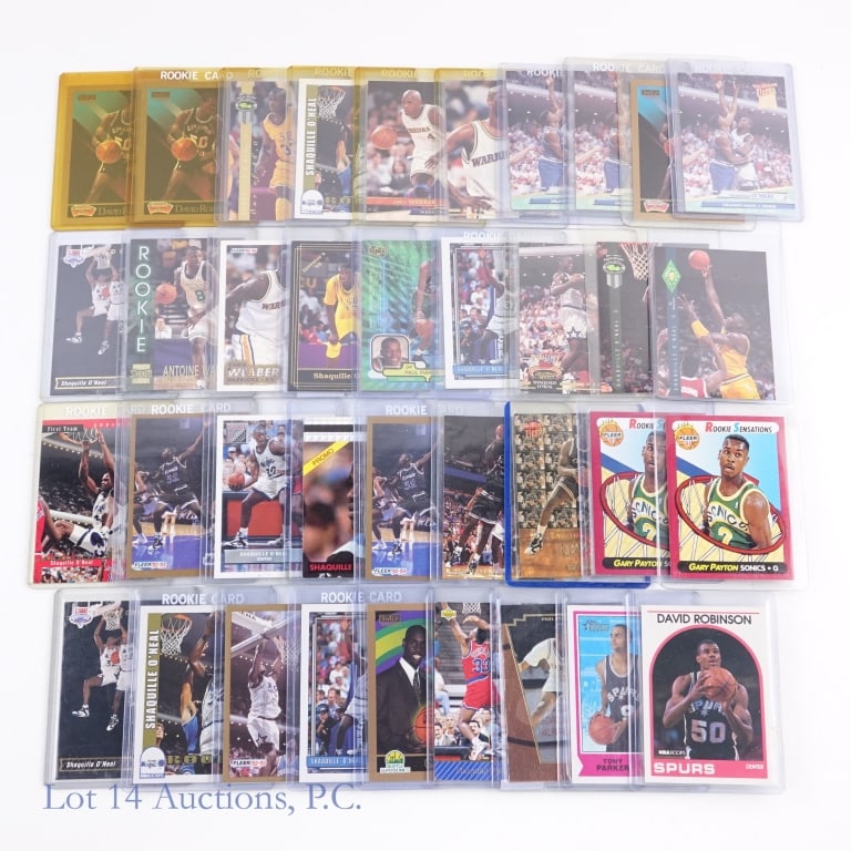 Rookie & Early Basketball Cards (37): 37 rookie or early basketball cards. This lot is dominated by 23 Shaquille O'Neal cards. Other stars include: Gary Payton, David Robinson, Tony Parker, Paul Pierce, Latrell Sprewell, Antoine Walker, C