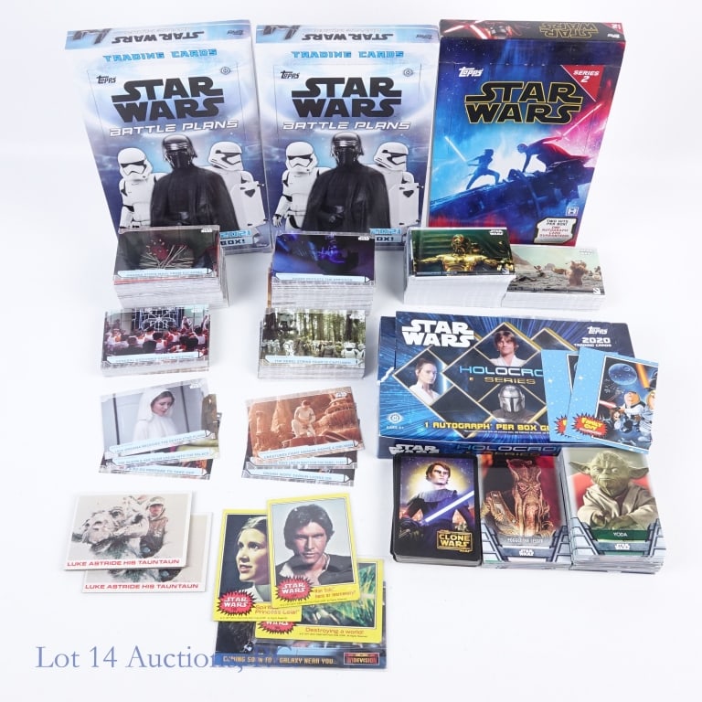 Star Wars Trading Cards (+500): Star Wars Trading Cards (+500). Included in this lot: 1977 Series 3 cards - #139, 152, 160. Two sets of 1980 Empire Strikes Back Burger King cards. Over 130 Rise of Skywalker (series 2) cards in box.