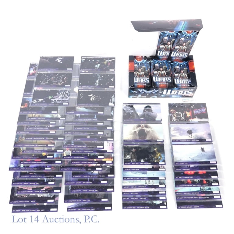 Empire Strikes Back, Wars Incursion Cards (+400): Empire Strikes Back, Wars Incursion Cards (+400). Empire Strikes Back Topps Wide Vision base set #1-144. Box of Wars Incursion trading card booster sets, 33 unopened packs of 15 cards. There may be cr