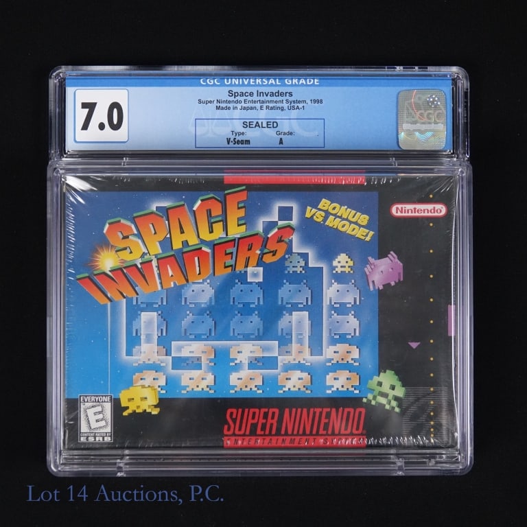 1998 Space Invaders Video Game (SNES) (CGC 7.0): 1998 Space Invaders Video Game (SNES - Super Nintendo Entertainment System) (CGC 7.0) (Sealed - V-Seam - Grade: A).