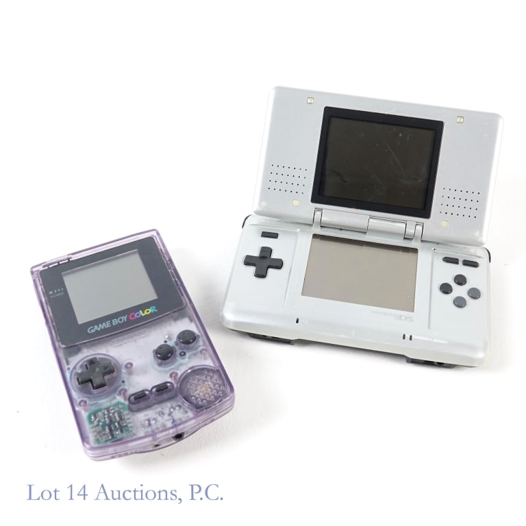 GameBoy Color Atomic Purple & Nintendo DS Silver: Nintendo GameBoy Color Atomic Purple Handheld Game System & Nintendo DS Silver / Platinum Handheld Game System (2 Total). Untested.
