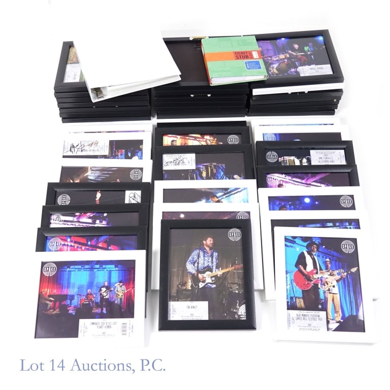 Large Lot of Framed Musicians (+50): Large Lot of Framed Musicians. Local Pick Up or Third Party Delivery Only. Over (50) fifty pictures of musicians, mostly photographed in Chicago, in frames. Included are over (80) eighty ticket stubs,