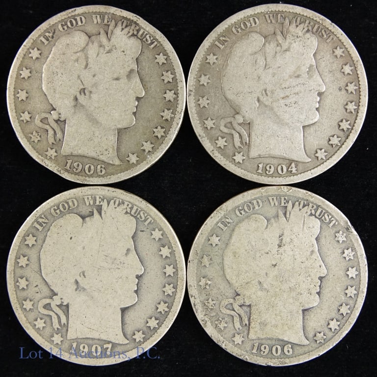 1904 - 1907 Silver Barber Half Dollars (4) (1 of 2)