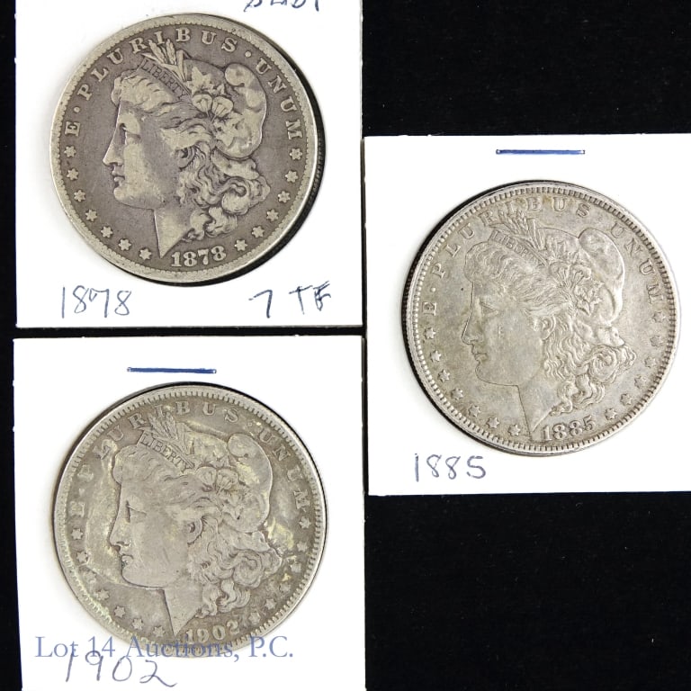 1878, 1885 & 1902 Silver Morgan Dollars (3) (1 of 2)