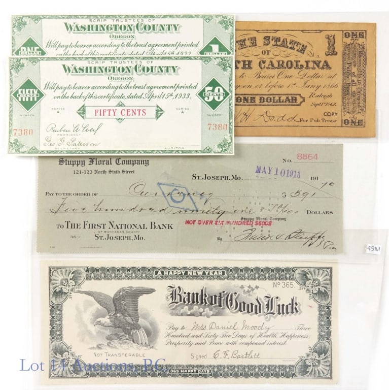 Various U.S. Scripts, Check & Novelty Items (5) (1 of 4)