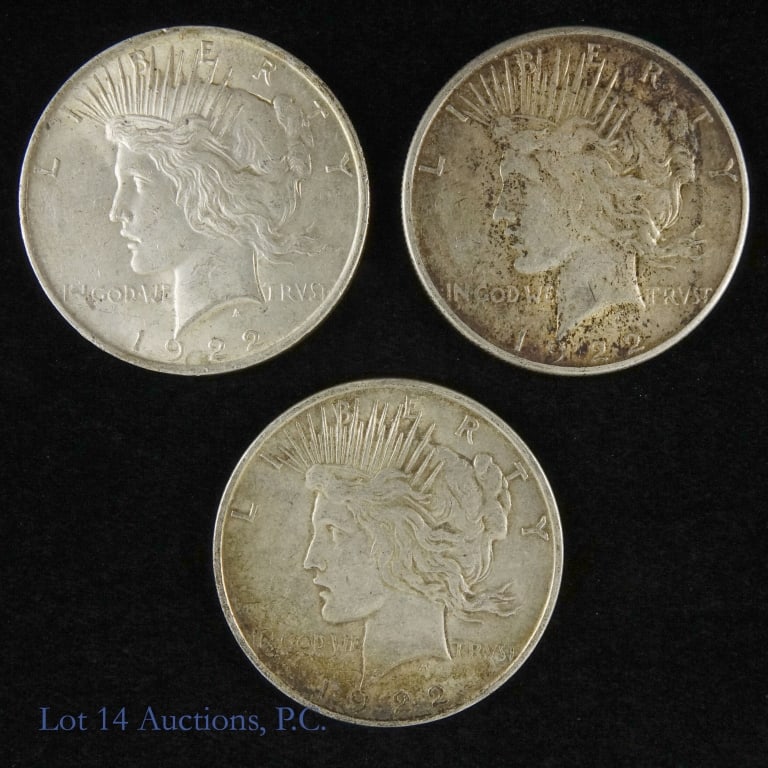 1922 P,D,S Silver Peace Dollars (3) (1 of 2)