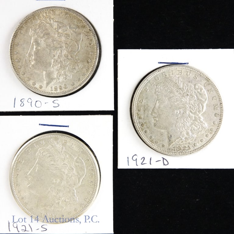 1890-S,1921-D & 1921-S Silver Morgan Dollars (3) (1 of 2)