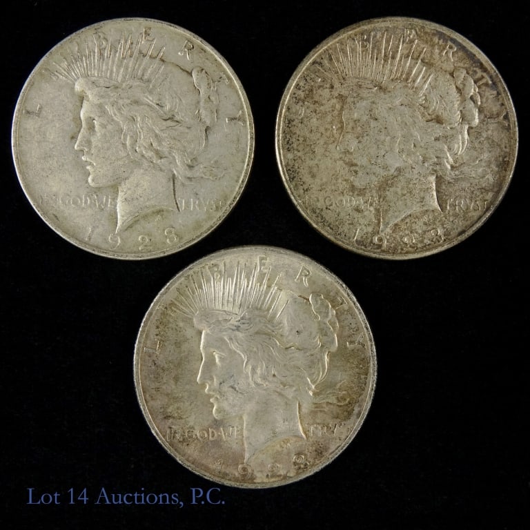 1923 P,D,S Silver Peace Dollars (3) (1 of 2)