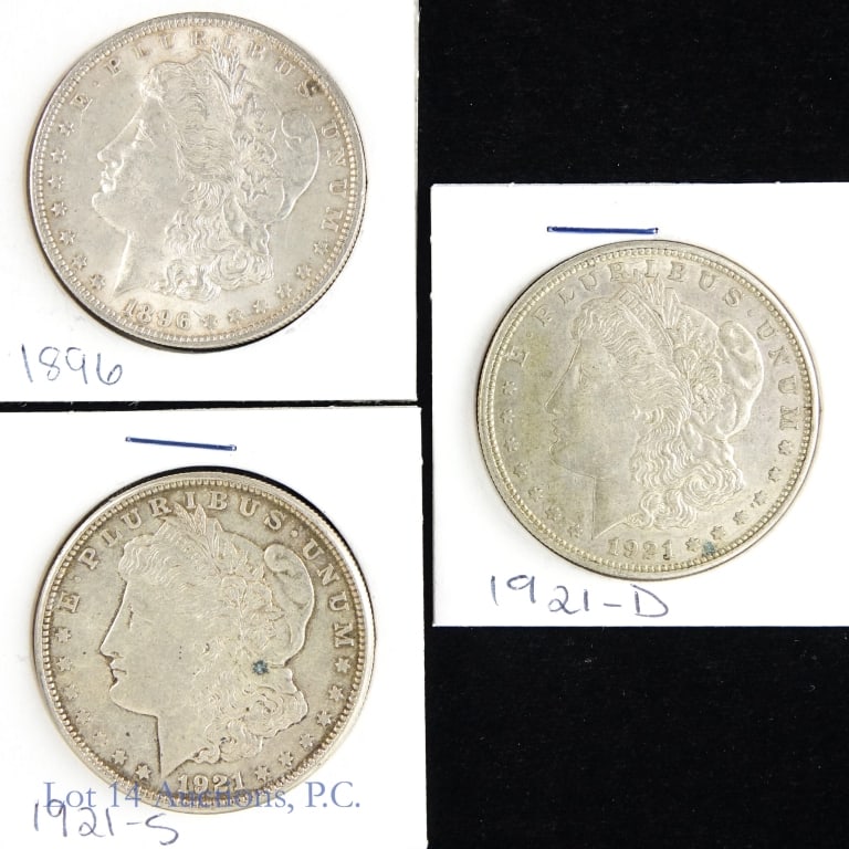 1896,1921-D & 1921-S Silver Morgan Dollars (3) (1 of 2)