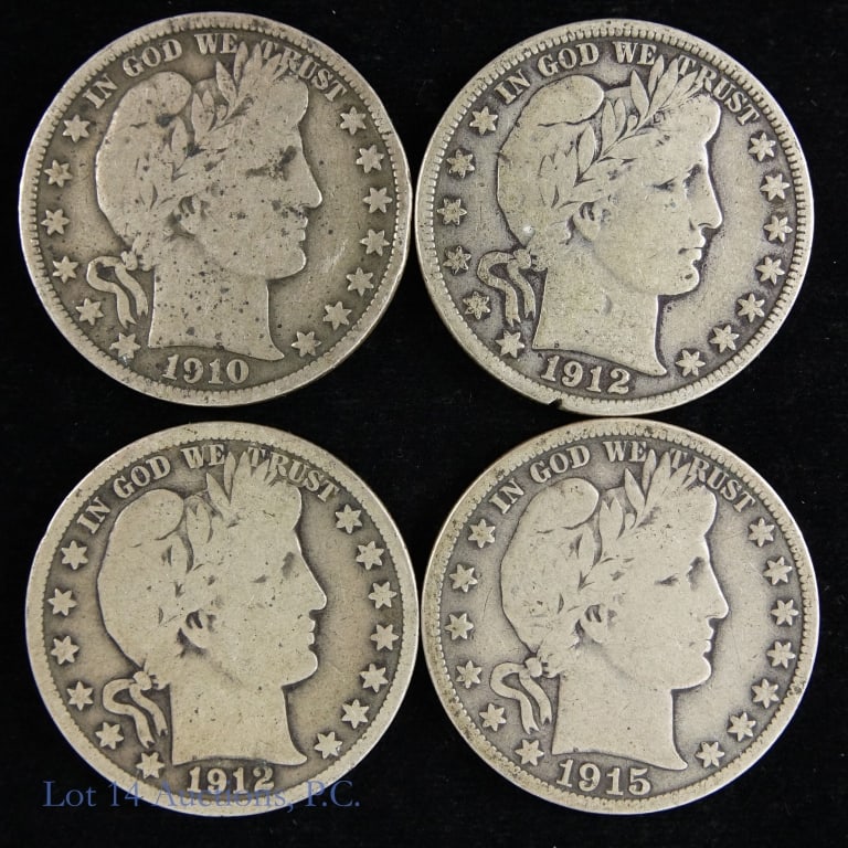 1910 - 1915 Silver Barber Half Dollars (4) (1 of 2)