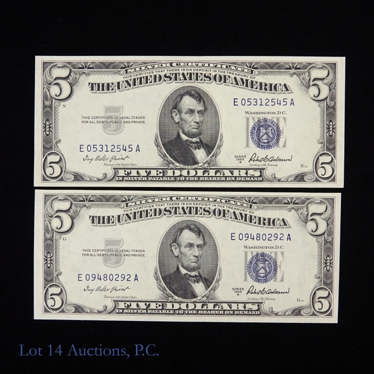 1953-A $5 Silver Certificates Blue Seal CH CU (3) (1 of 3)