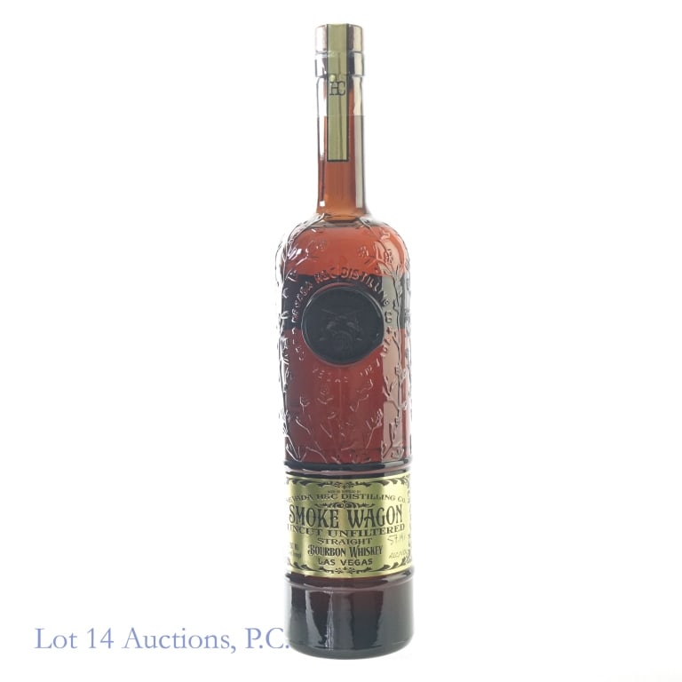 Smoke Wagon Uncut & Unfiltered Bourbon (150c): Smoke Wagon Uncut & Unfiltered Bourbon (2022), 114.38 Proof, 750 ml, Batch #150c, Bottled: 06-19-22, Small tear on back label.
