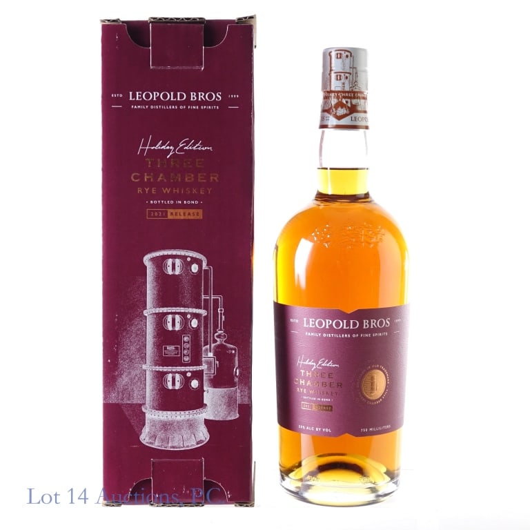 Leopold Bros Three Chamber Rye (2021): Leopold Bros Three Chamber Bottled-In-Bond Rye (2021), 100 Proof, 750 ml, Holiday Edition. Original box included.