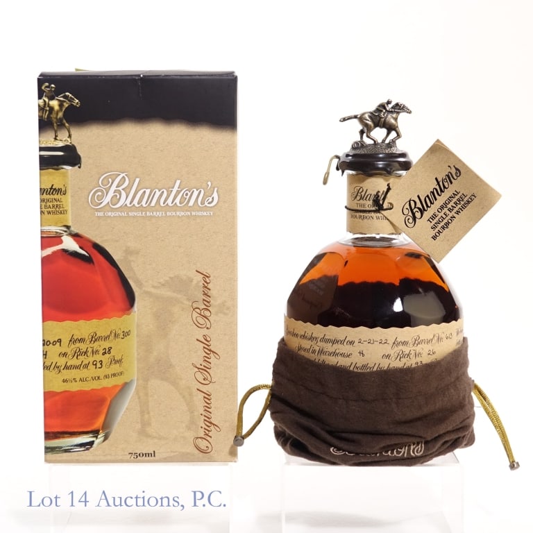 Blanton's Single Barrel Bourbon "L": Blanton's Single Barrel Bourbon, 93 Proof, 750 ml, Letter L, Dump Date: 02-21-22, Barrel #613, Bottle #170. Box and bag included.