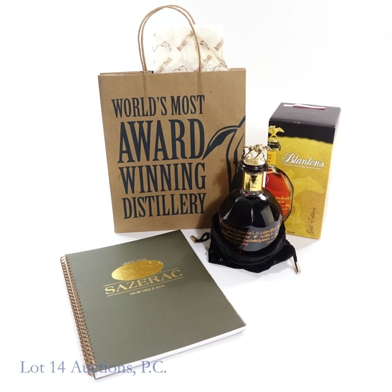 Blanton's Gold Edition Bourbon "L", 750 ml & Book: Blanton's Gold Edition Bourbon, 103 Proof, 750 ml, Letter N#2, Dump Date: 09-19-23, Barrel #603, Bottle #194. Box, bag and Buffalo Trace gift bag included. Exclusive Sazerac Investor Portfolio also in