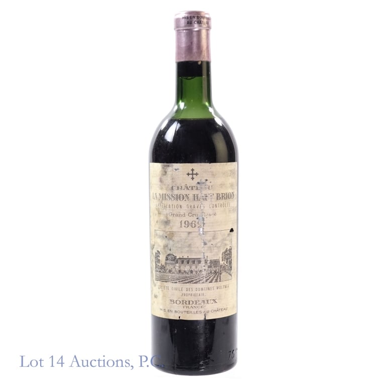 1962 Chateau La Mission Haut Brion Graves: 1962 Chateau La Mission Haut Brion Graves Grand Cru, %ABV: N/A, 750 ml, Vintage: 1962, Region: Bordeaux, France, Appellation: Graves. 90 rating by Wine Spectator. Severe sediment around neck of bottle